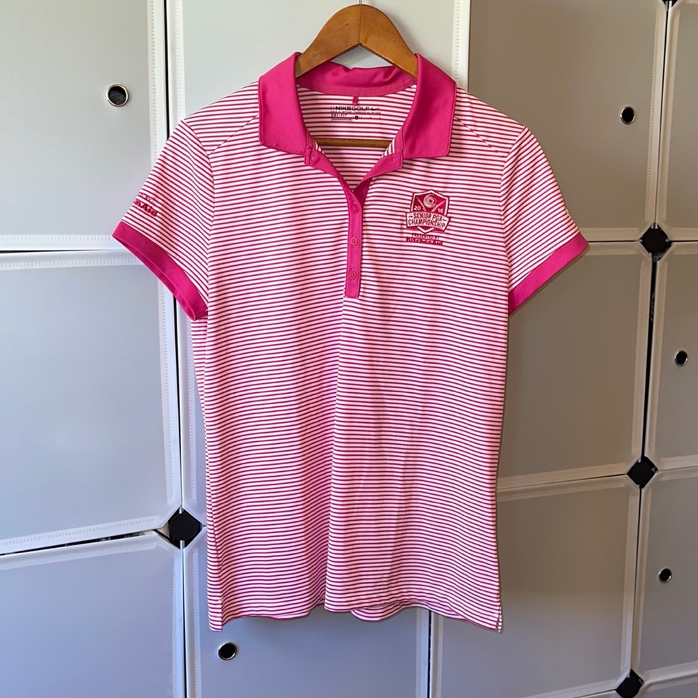 Nike Pink And White 2016 Senior PGA Golf Polo